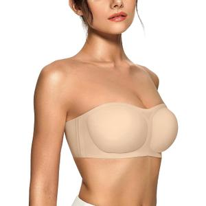 Push Up Strapless Bras for Women Supportive Bandeau Bra Non Slip Wireless No Underwire Padded Tube Bra L