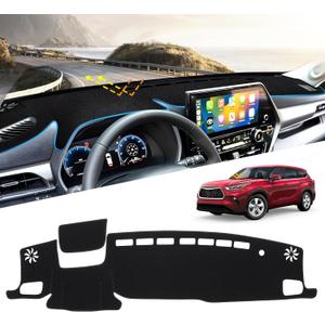 Dash Cover for Toyota Highlander 2020-2024 2025 Accessories Left Rudder Highlander Dashboard Cover Dash Mat Pad Protector Non-Slip Sunshade Windshield No Glare Backing Flannel Materials Black