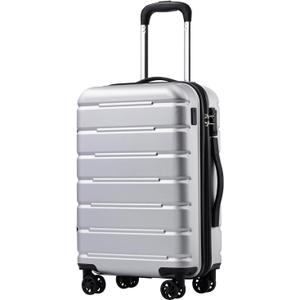 Coolife Luggage Suitcase Carry-on Spinner TSA Lock USB Port Expandable (only 28) Lightweight Hardside Luggage (Silver, S(20in_carry on))
