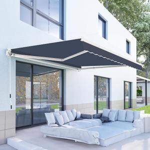 PATISOL 10'x8' Patio Awning Retractable Fully Assembled Manual Sunshade Shelter Aluminum Frame, 100% 280G Polyester Water-Resistant Outdoor Window Door Awning Deck Canopy Balcony Yard Porch(Blue)