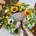 Spring Wreaths for Front Door 24 Inch Handmade Spring Summer Wreath with Artificial Sunflowers,Welcome Message Sign & Elegant Bow and White Yellow Daisy Wildflowers for Home,Porch&Gift Giving