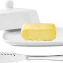 Kitchen Ceramic Butter Dish with Lid and Knife for Countertop Refrigerator, Butter Holder with Knob Handle East/West Coast Butter Stick Keeper
