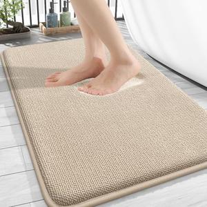 OLANLY Thick Memory Foam Bath Mat Rug 30x20, Extra Soft Absorbent Bathroom Rug, Quick Dry Bath Mats, Non-Slip, Machine Washable Carpet for Bathroom, Tub and Shower, Home Decor Accessories, Beige