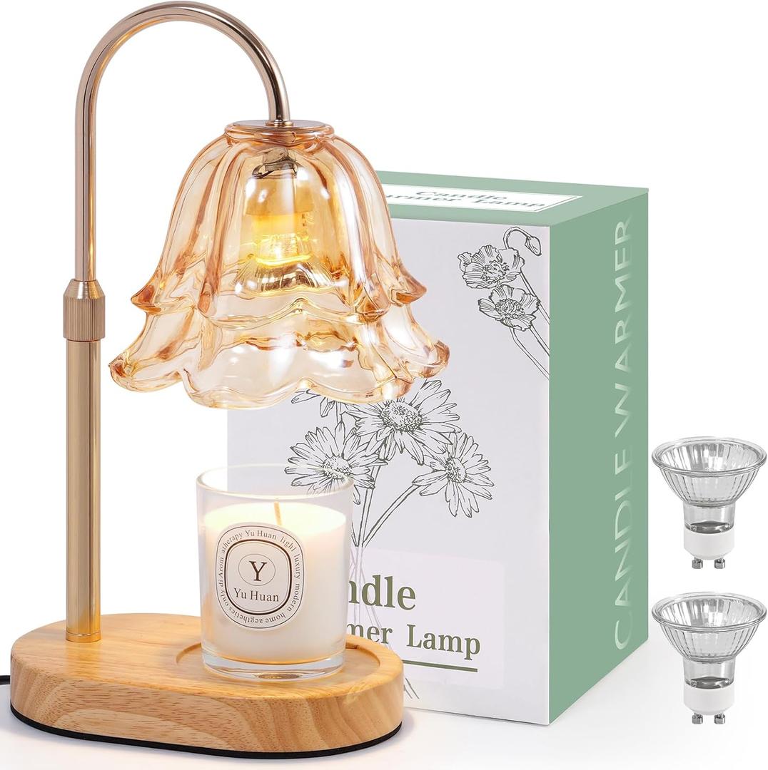 Flower Candle Warmer Lamp with Timer - Dimmable Electric Candle Lamp, Birthday Gifts for Women Mom, House Warming Gifts New Home Decor, Adjustable Wax Wamer Light for Jar Candles, Valentines Day Gift (Gold)