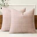 MIULEE Decorative Linen Check Throw Pillow Covers Neutral Farmhouse Vintage Spring Valentine Spring Pillow Covers 20x20 Set of 2 Boho Modern Home Decor for Sofa Couch Bedroom Cushion Light Pink
