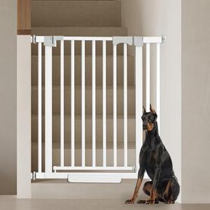 Amibud 41'' Extra Tall Baby Gate for Large Dogs Pets Indoor No Jumping Over, 30-40.9'' Wide Heavy Duty Puppy Gate for Doorways, Pressure Mounted Metal Gate for Child Toddler No Tools Needed(White)