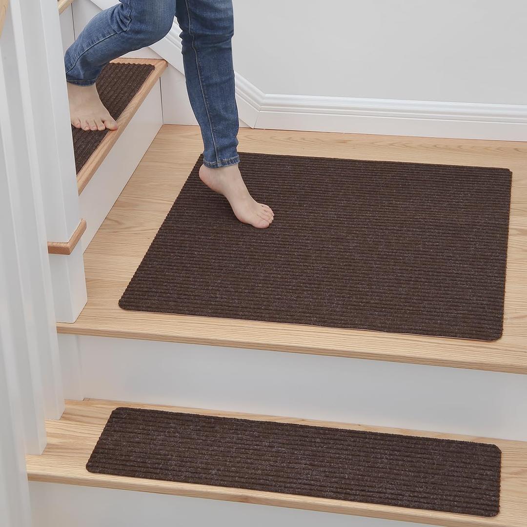 MBIGM 30 X 30" (1 pack) Nonslip Carpet Treads Non-Skid Safety Rug Slip Resistant Indoor   Carpet  for Kids Elders & Pets with Reusable Adhesive - Brown -