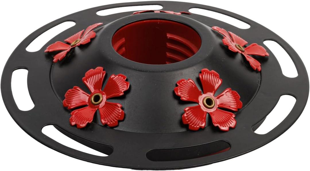 WOSIBO Hummingbird Feeder Replacement Bottom Base Replacement Part Includes Red Plastic Base Metal Top and Brushes (Black Circle)