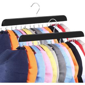 Hat Hangers for Closet, 2 Pack Hat Organizer for Baseball Caps with 14 Hooks Space Saving Hat Racks Ball Caps Hat Holder Organizer Tie Belt Hanger for Closet Storage Solution (Black)