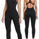 OLCHEE Womens Workout Jumpsuits Seamless Yoga Gym Bodycon Rompers Sexy Racerback Tummy Control Padded Bra Unitard - Black Medium