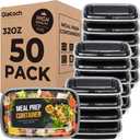 Glotoch Meal Prep Containers with Lids, Plastic food storage containers Reusable, 1-compartment BPA-free, Bento boxes for portion control & takeout, Microwave/freezer/dishwasher safe (50 pack, 32 oz)