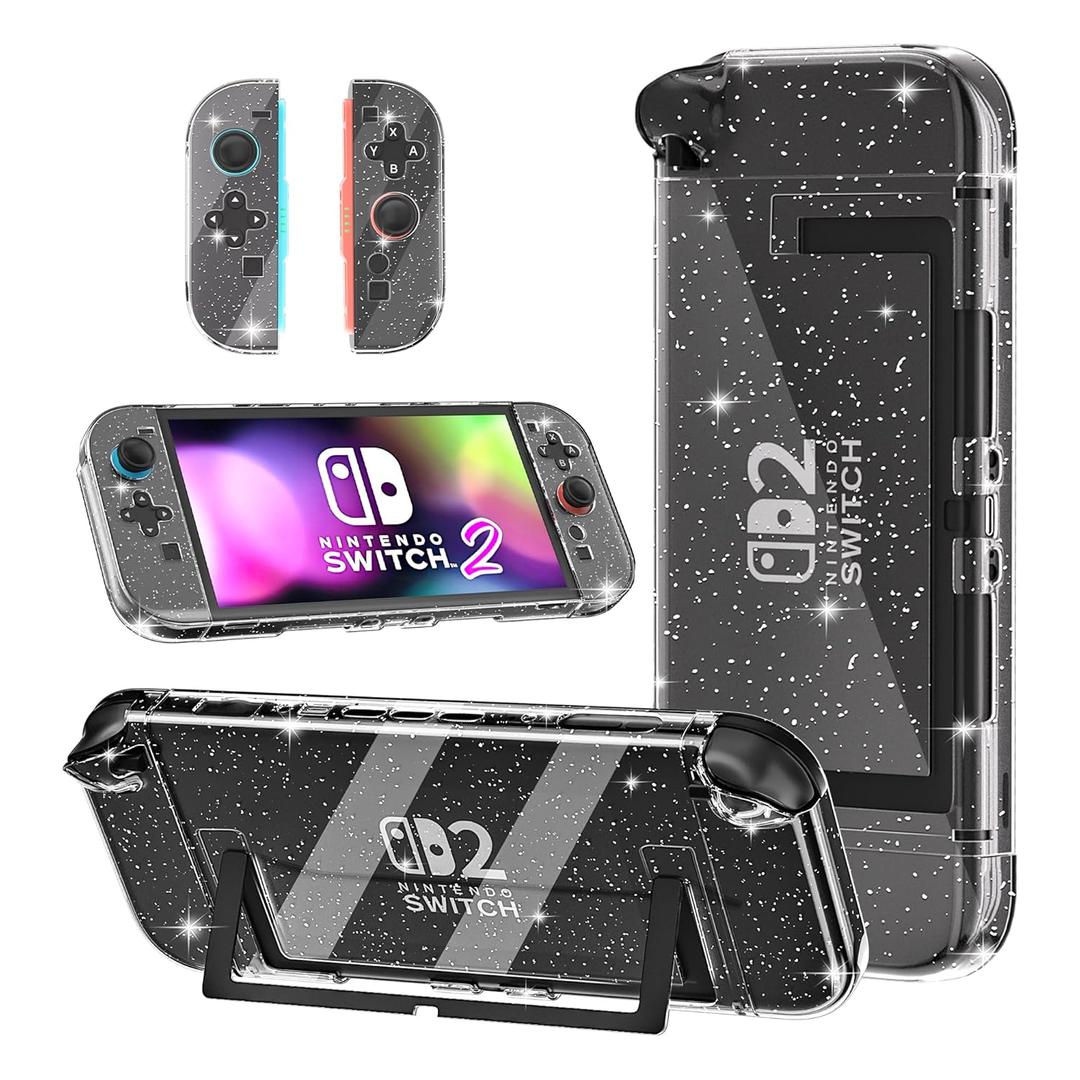 [Optimized Version] GLDRAM Clear Glitter Case Compatible with Nintendo Switch 2 (2025), Dockable PC Protective Case + Detachable PC Joycon Cover, Hardshell Shock & Scratch Skin Protector Accessories