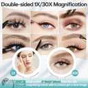 B Beauty Planet 30x/1x Magnifying Travel Mirror with Light, Double-Sided Rechargeable Adjustable Brightness 3 Colour Lighting, Folding, Handheld/Hangable/Tabletop, 3 Ways Using Mirror, White