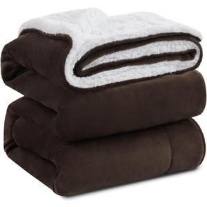 KAWAHOME Sherpa Fleece Queen Size Blanket for Bed - Extra Warm and Heavy Thick Blankets for Winter, Super Soft 500GSM Plush Blanket, 90"X 90" Brown