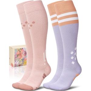 CTHH Cotton Compression Socks for Women 15-20mmHg Cute Knee High Socks Support for Running, Travel, Nurse, Pregnancy, S-M