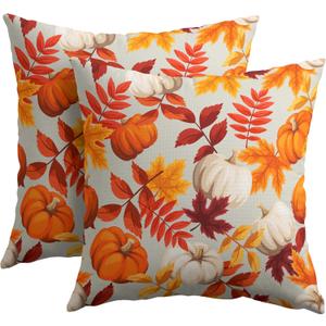 Pumpkin Fall Pillow Covers 18x18 Set of 2 Orange Beige Autumn Thanksgiving Pillow Cases Maple Leaf Print Outdoor Decorative Holiday Cushion Cover Rustic Decoration Farmhouse Home Sofa Couch Bed Decor