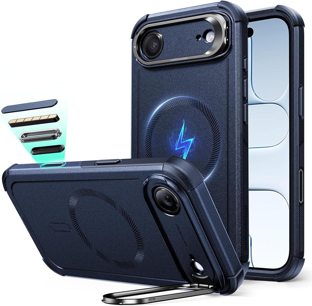 ESR for iPhone Air Case with Stash Stand, 7X Military-Grade Drop Protection, Camera Control, Shock-Absorbing iPhone 17 Air Phone Rugged case, Compatible with MagSafe Accessories, Cyber Series, Blue