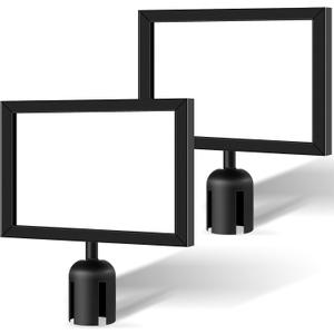 Kigley 2 Pack Stanchion Sign Holder Portrait Top Stand Poster Landscape Display 8.5" x 11" Paper Size Double Sided Sign Frame with Cover for Crowd Control Sentry Stanchions Queue Barrier, Black