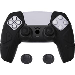 PlayVital Mecha Edition Black Ergonomic Soft Controller Silicone Case Grips for ps5, Rubber Protector Skins with Thumbstick Caps for ps5 Controller - Compatible with Charging Station