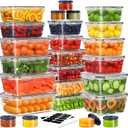 50 PCS Food Storage Containers Set, Plastic Food Containers for Pantry Kitchen Storage and Organization, Microwave and Dishwasher Safe, Leakproof & BPA-Free with Labels Pen(25 Containers & 25 Lids)