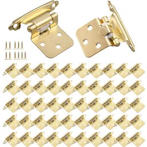 50 Pack (25 Pairs) 1/2" Overlay Kitchen Cabinet Hinges for Cabinets, Gold Cabinet Hinge for Kitchen Cabinet, Flush Mount Cabinet Hinges with Screws