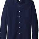 Essentials Men's Long-Sleeve Casual Poplin Shirt, Navy, X-Large