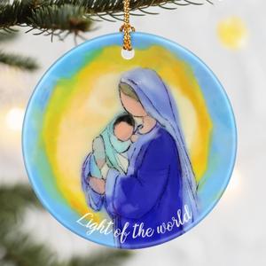Virgin Mary and Jesus Christmas Ornament, Dodosky 2.8in Ceramic Religious Ornaments, Xmas Decor, Christmas Tree Ornaments, Xmas Decorations for Tree, Holiday Ornament, Christian Gifts, Religious Gifts