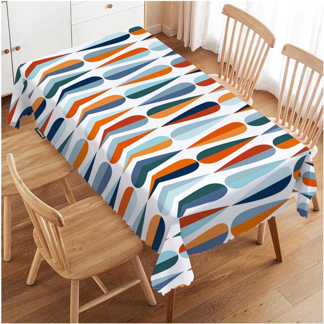 Swono Drop Shapes Rectangle Tablecloth Colorful Modern Drop Shapes Table Cloth Dining Table Cover for Home Kitchen Restaurant Party Buffet Picnic, 52x70 Inch