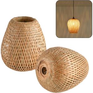 2-Pack Bamboo Lamp Shade,Hand-Woven Bamboo Rattan Hanging Light Shade,D 9.84" Rattan Table Lamp Shade for Floor Lamp, Wall Sconces Light Cover,Table Light,Pendant light