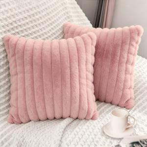 Bunliuys 2 Pack Pillow Covers, 20x20 Faux Fur Square Throw Pillow Covers for Living Room Decorations Throw Pillow Case, Throw Pillow Cover Cushion Cover for Home Sofa Bedroom Car, Pink