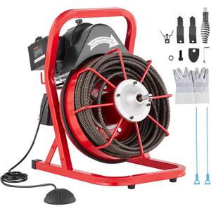 VEVOR Drain Cleaner Machine 75FT x 1/2 Inch, Sewer Snake Auger Manual Feed, 370W Electric Drain Cleaning Machine with 4 Cutters & Air-activated Foot Switch for 2" to 4" Pipes