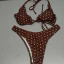 WDIRARA Women's Polka Dots Bikini Set Halter Triangle Swimsuit 2 Piece Bathing Suit Brown, Small