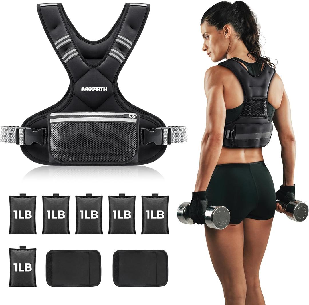 PACEARTH Adjustable Weight Vest 4-10lbs / 11-20lbs / 20-32lbs X-Shape Weighted Vest for Women and Men, Home Workout Ironsand Vest with Zipper Pouch and 6 Weight Packs, Black