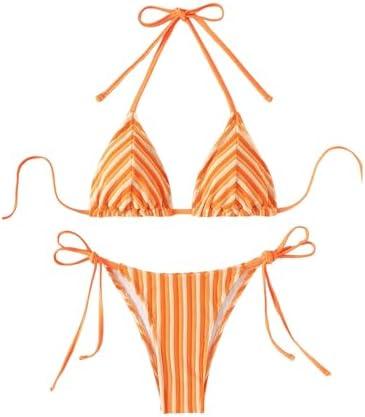 MakeMeChic Women's Halter Tie Side Triangle High Cut Bikini Set Bathing Suit Swimsuit,S