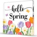 Spring Decor For Home Table Indoor Hello Spring Office Sign For Women Farmhouse Desk Decorations For Friends Besties Family