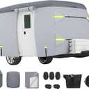 Fiberglass Travel Trailer Cover 7 Layers Breathable Waterproof Rip-Stop Camper Cover (Fits 13' to 16'-194" L x 80" W x 84" H)