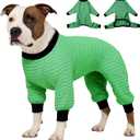 LovinPet Big Pitbull Dog Pajamas, Cotton Green and Grey Stripe Dog Shirt, Stop Shedding for Dogs,Onesies for Dogs, Pet Pajamas for Dogs, Pitbull Clothes, Pet PJ's, 3XL (XXX-Large)