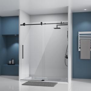 DELAVIN Frameless Shower Door, 56-60" W x 75" H Glass Shower Doors, 5/16"(8mm) Thick SGCC Certified Clear Tempered Glass with Explosion-Proof Film, Easy to Clean, Stainless Steel Guide Rail, Black