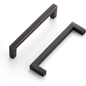 Ravinte 10 Pack Solid Kitchen Cabinet Handles Oil Rubbed Bronze Cabinet Pulls Slim Drawer Pulls with 4 Inch Hole Center Square Bar Kitchen Cabinet Hardware