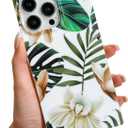 KERZZIL Cute Rectangle Case Compatible with iPhone 14 Pro,White Flower Green Leaves Drop Protective Anti-Fall Slim Soft Silicone TPU Back for Women and Girls Cases Cover