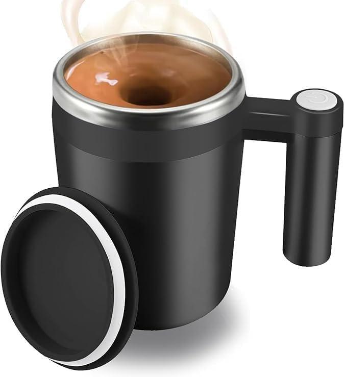 Self Stirring Coffee Mug  Automatic Electric Mixing Cup with Lid & Cylindrical Handle, One-Touch Stirring for Coffee, Protein Shake, Cocoa, Milk, Office & Home Use