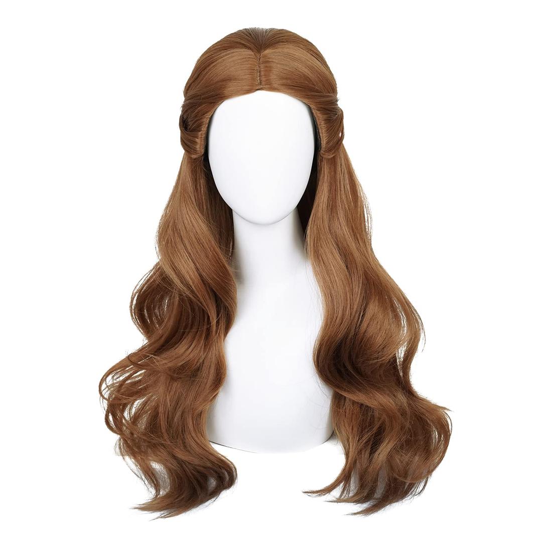Princess Cosplay Wig - Long Light Brown Wavy Synthetic Hair with Braid for Girls - Halloween Costume Wig