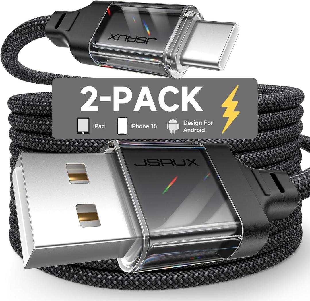 JSAUX USB A to USB C Cable 10FT (2-Pack), USB Type C Charger Cord 3.1A Fast Charging Braided Compatible with iPhone 16/16 Pro/16 Pro Max/15, Samsung Galxy S24 S20 S10, Pixel, CarPlay