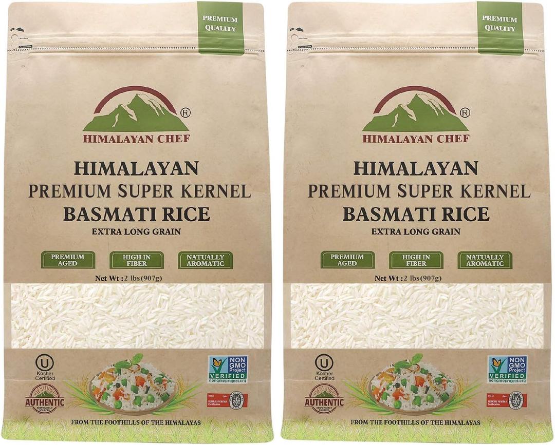 Himalayan chef White Basmati Rice 2 lbs (Pack of 2), (Best By: November 2023)