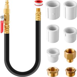 Winterize Sprinkler Blowout Adapter Kit with Shut Off Valve, 12" Hose RV Winterize Kit with Air Compressor Quick Connect for Irrigation System & RV, Includes 1/4" to 1" NPT MNPT & FNPT Thread