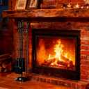 Fire Beauty Fireplace Tools Set 4 Pieces Black Wrought Iron Fire Tool Set for Outdoor/Indoor Include Poker, Shovel, Brush and Stand Accessories Set