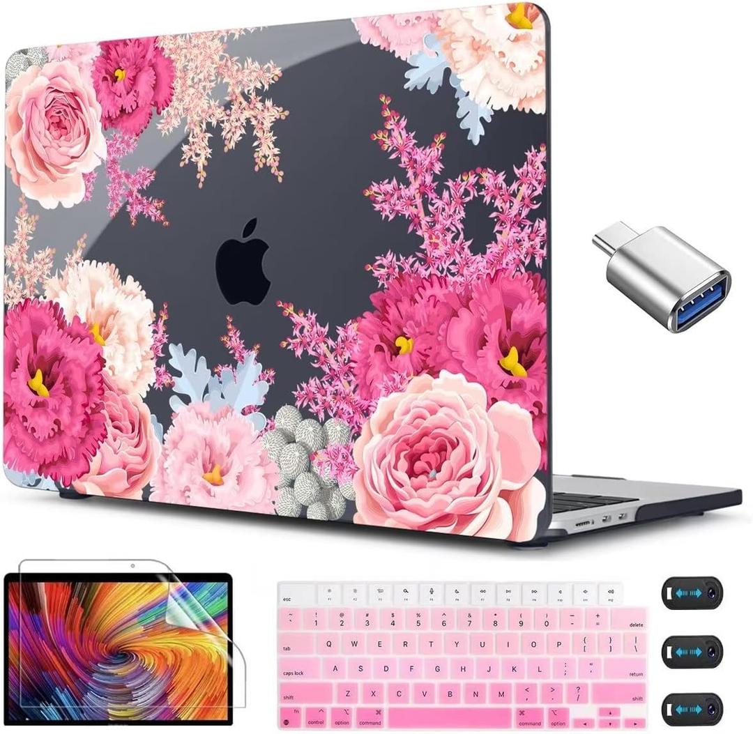 CISSOOK Compatible with MacBook Air 13.6 Inch 2026 2025 2024 2023 2022 Release A3449 A3240 A3113 A2681, Hard Shell Case with Keyboard Cover for MacBook Air 13.6" M2 M3 M4 M5 Chip, Gorgeous Flowers