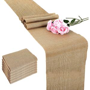 6 Pack Natural Burlap Table Runners,12 x 71 Inches Rustic Jute Table Runner and Tablerunner for Western Wedding Dinner Farmhouse Style Party Holiday Kitchen Decoration Set