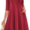 GRACE KARIN Fall Dresses for Women 2025 Casual 3/4 Sleeve Dress A Line Fit and Flare Midi Dress with Pockets Large