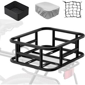 Bike Basket Rear with Cargo Net and Liner Large Bicycle Basket Electric Bicycle Basket Rear Ebike Large Rear Bike Basket Rack with Waterproof Cover Cargo Net